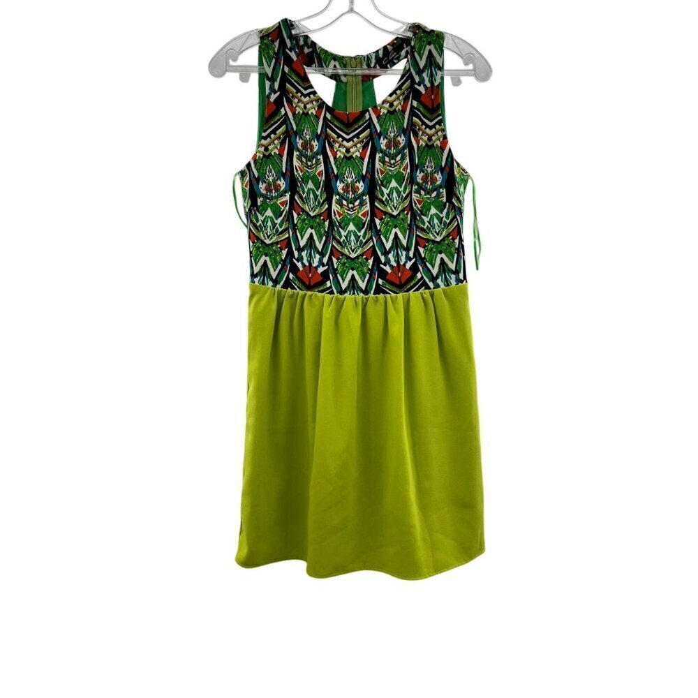 C Luce Women's Sleeveless A-Line Dress Lime/Multi Cut Out Back Size Small